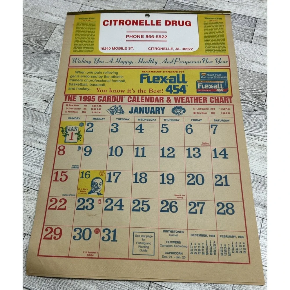 Vintage Citronelle Drugs‎ Store Pharmacy Advertising Calendar Mobile AL  1995